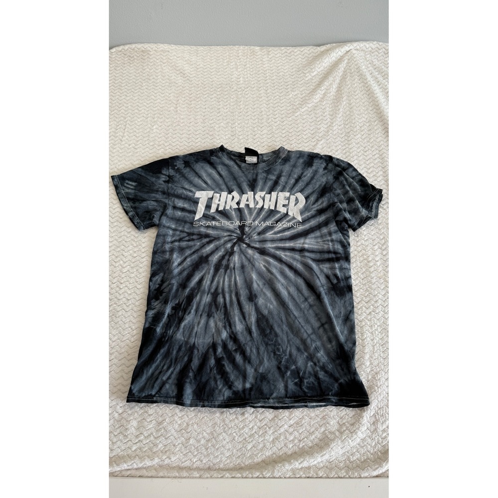 Thrasher Skateboard Magazine Black Grey Tie Dye Graphic Tee Shirt Medium